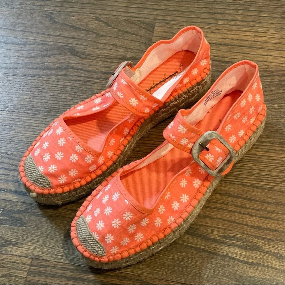 FREE PEOPLE SURFSIDE DAISY PRINT MARY JANE ESPADRILLES TANGERINE ORANGE EU39 NEW - Picture 8 of 12